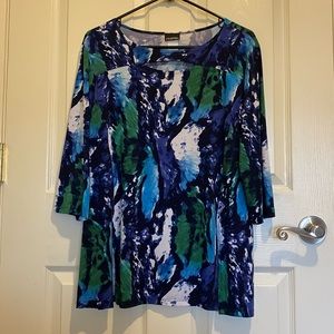 L | Fashion Caribe Blue 3/4 Sleeve Abstract Top